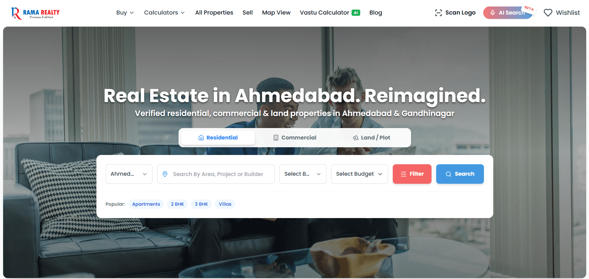 The Rama Realty homepage after launch